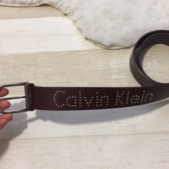 Calvin Klein studs coffee brown genuine leather belt